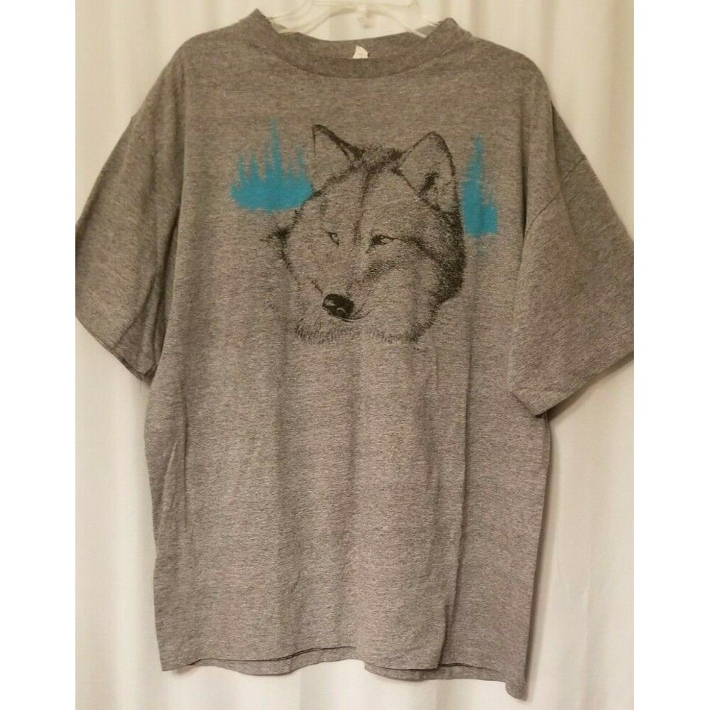 Wolf Men's Tee Shirt Single Stitch Magnum Made in USA Gray Vintage Size XXL